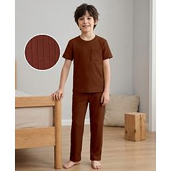Pine Kids Drop Needle  Half Sleeves Solid Colour Co-ords Night Suit - Navy Blue