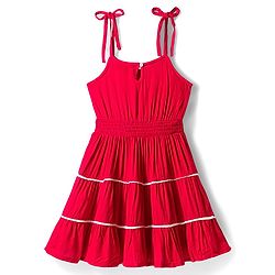 Pine Kids Crinkled Crepe Woven Sleeveless Solid Colour Frock - Maroon