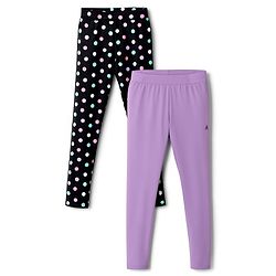 Pine Kids Cotton Lycra Knit Full Length Leggings With Polka Dot Print Pack Of 2 - Purple & Black