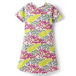 Pine Kids Single Jersey Knit Half Sleeves Nighty With Floral Print - White