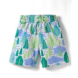 Pine Kids Single Jersey Knit Half Sleeves T-Shirt & Shorts Night Suit With Forest Print - Navy Blue