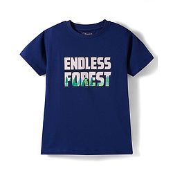 Pine Kids Single Jersey Knit Half Sleeves T-Shirt & Shorts Night Suit With Forest Print - Navy Blue