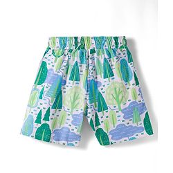 Pine Kids Single Jersey Knit Half Sleeves T-Shirt & Shorts Night Suit With Forest Print - Navy Blue