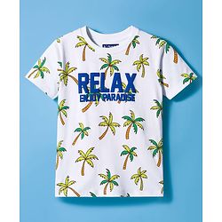 Pine Kids Single Jersey Knit Half Sleeves Shorts Night Suit With Text Print - White