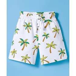 Pine Kids Single Jersey Knit Half Sleeves Shorts Night Suit With Text Print - White