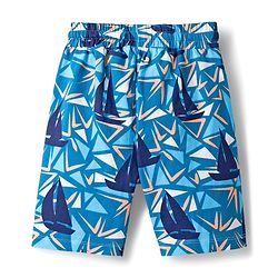 Pine Kids Single Jersey Knit Half Sleeves Shorts Night Suit With Boat Print - Blue