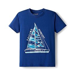 Pine Kids Single Jersey Knit Half Sleeves Shorts Night Suit With Boat Print - Blue
