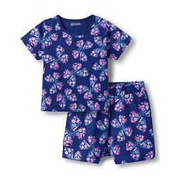 Pine Kids Single Jersey Knit Half Sleeves Co-ords Shorts Night Suit With Floral Print - Navy Blue