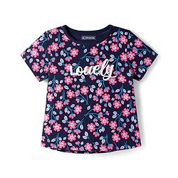 Pine Kids Single Jersey Knit Half Sleeves Shorts Co-Ord Night Suit Set With Floral Print - Navy Blue