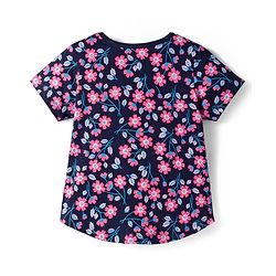 Pine Kids Single Jersey Knit Half Sleeves Shorts Co-Ord Night Suit Set With Floral Print - Navy Blue