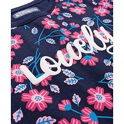 Pine Kids Single Jersey Knit Half Sleeves Shorts Co-Ord Night Suit Set With Floral Print - Navy Blue