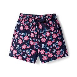 Pine Kids Single Jersey Knit Half Sleeves Shorts Co-Ord Night Suit Set With Floral Print - Navy Blue