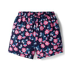 Pine Kids Single Jersey Knit Half Sleeves Shorts Co-Ord Night Suit Set With Floral Print - Navy Blue