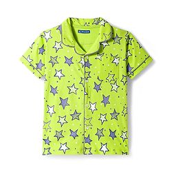 Pine Kids Single Jersey Knit Half Sleeves Shorts Night Suit With Star Print - Lime Green