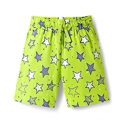 Pine Kids Single Jersey Knit Half Sleeves Shorts Night Suit With Star Print - Lime Green