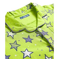 Pine Kids Single Jersey Knit Half Sleeves Shorts Night Suit With Star Print - Lime Green