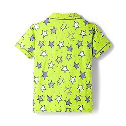 Pine Kids Single Jersey Knit Half Sleeves Shorts Night Suit With Star Print - Lime Green