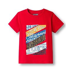 Pine Kids Single Jersey Knit Half Sleeves Shorts Night Suit With Text Print - Red