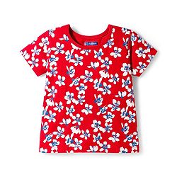 Pine Kids Single Jersey Knit Half Sleeves Shorts Co-ord Night Suit With Floral Print - Red