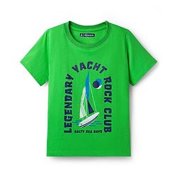 Pine Kids Single Jersey Knit Half Sleeves T-Shirt & Shorts Night Suit with Yacht Print - Green