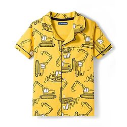 Pine Kids Single Jersey Knit Half Sleeves Shirt & Shorts Co-ord Night Suit With Excavator Print - Yellow