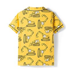 Pine Kids Single Jersey Knit Half Sleeves Shirt & Shorts Co-ord Night Suit With Excavator Print - Yellow