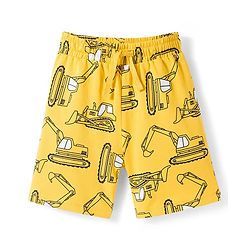 Pine Kids Single Jersey Knit Half Sleeves Shirt & Shorts Co-ord Night Suit With Excavator Print - Yellow