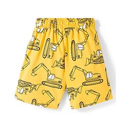 Pine Kids Single Jersey Knit Half Sleeves Shirt & Shorts Co-ord Night Suit With Excavator Print - Yellow