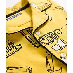 Pine Kids Single Jersey Knit Half Sleeves Shirt & Shorts Co-ord Night Suit With Excavator Print - Yellow