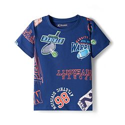 Pine Kids Single Jersey Knit Half Sleeves Shorts Co-ord Night Suit With Sports Print - Navy Blue