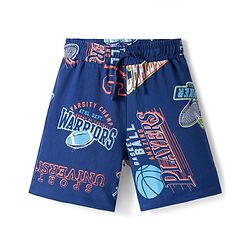 Pine Kids Single Jersey Knit Half Sleeves Shorts Co-ord Night Suit With Sports Print - Navy Blue