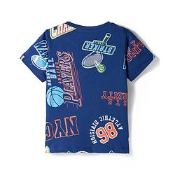 Pine Kids Single Jersey Knit Half Sleeves Shorts Co-ord Night Suit With Sports Print - Navy Blue