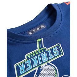 Pine Kids Single Jersey Knit Half Sleeves Shorts Co-ord Night Suit With Sports Print - Navy Blue