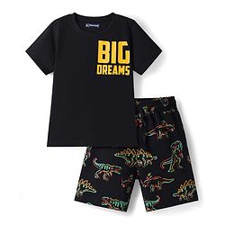 Pine Kids Single Jersey Knit Half Sleeves Shorts Night Suit With Dino Print - Black