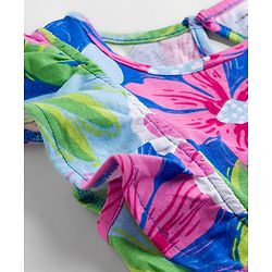 Pine Kids Cotton Knit Frill Sleeves Frock with Floral Print - Multicolor