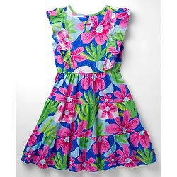 Pine Kids Cotton Knit Frill Sleeves Frock with Floral Print - Multicolor