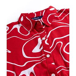 Pine Kids Cotton Knit Half Sleeves Printed Shirt Dress - Red