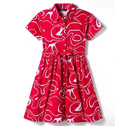 Pine Kids Cotton Knit Half Sleeves Printed Shirt Dress - Red