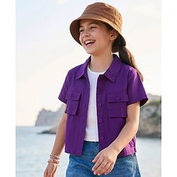 Pine Kids Cotton Woven Half Sleeves Solid Color Top & Inner Tee - Purple
