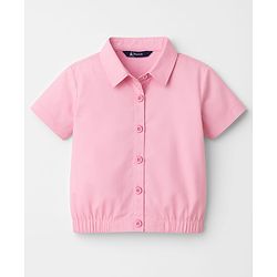 Pine Kids Cotton Woven Half Sleeves Solid Color Shirt Style Top - Pink