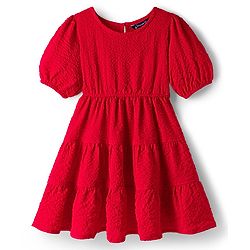 Pine Kids Woven Half Sleeves Solid Frock - Red