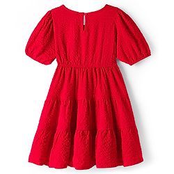 Pine Kids Woven Half Sleeves Solid Frock - Red