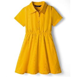 Pine Kids Cambric Woven Half Sleeves Frock With Floral Design - Yellow