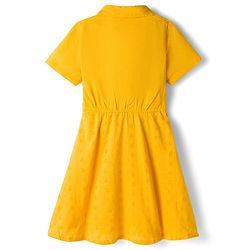 Pine Kids Cambric Woven Half Sleeves Frock With Floral Design - Yellow