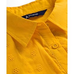 Pine Kids Cambric Woven Half Sleeves Frock With Floral Design - Yellow