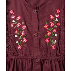 Pine Kids Cotton Woven Half Puffed Sleeves Frock With Floral Embroidery - Wine