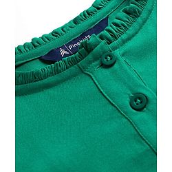 Pine Kids Woven Half Sleeves Solid Frock With Frill Detailing - Green
