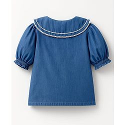 Pine Kids Cotton Woven Half Puffed Sleeves Frock Style Peter Pan Collar Top  - Navy Blue