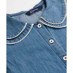 Pine Kids Cotton Woven Half Puffed Sleeves Frock Style Peter Pan Collar Top  - Navy Blue