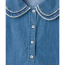 Pine Kids Cotton Woven Half Puffed Sleeves Frock Style Peter Pan Collar Top  - Navy Blue